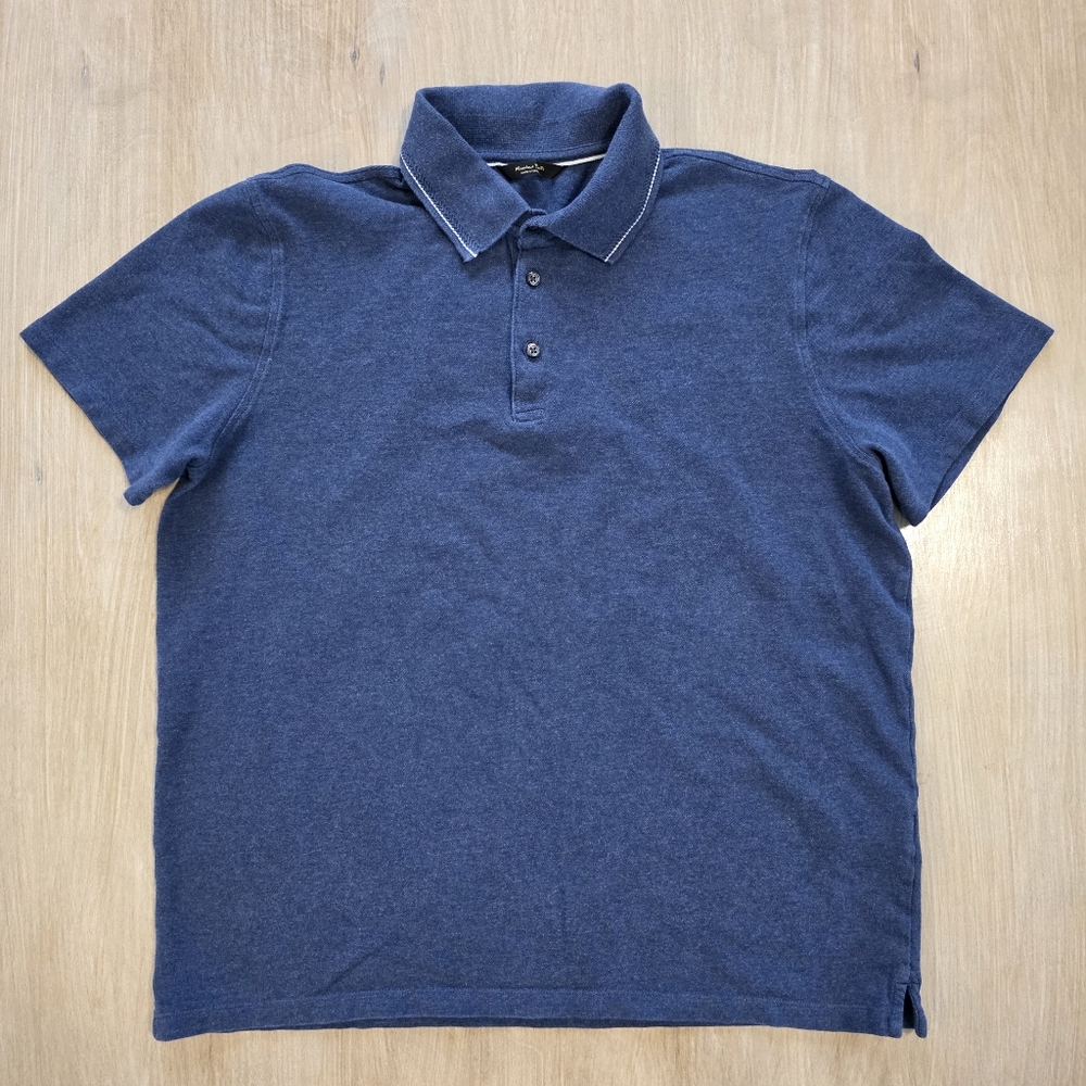 Massimo Dutti Blue Polo Shirt Short Sleeve Classic Fit Casual Top